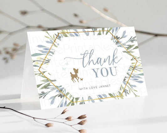 Editable Fawn Thank You Deer Thank You Card Pastel Floral Deer Birthday Than