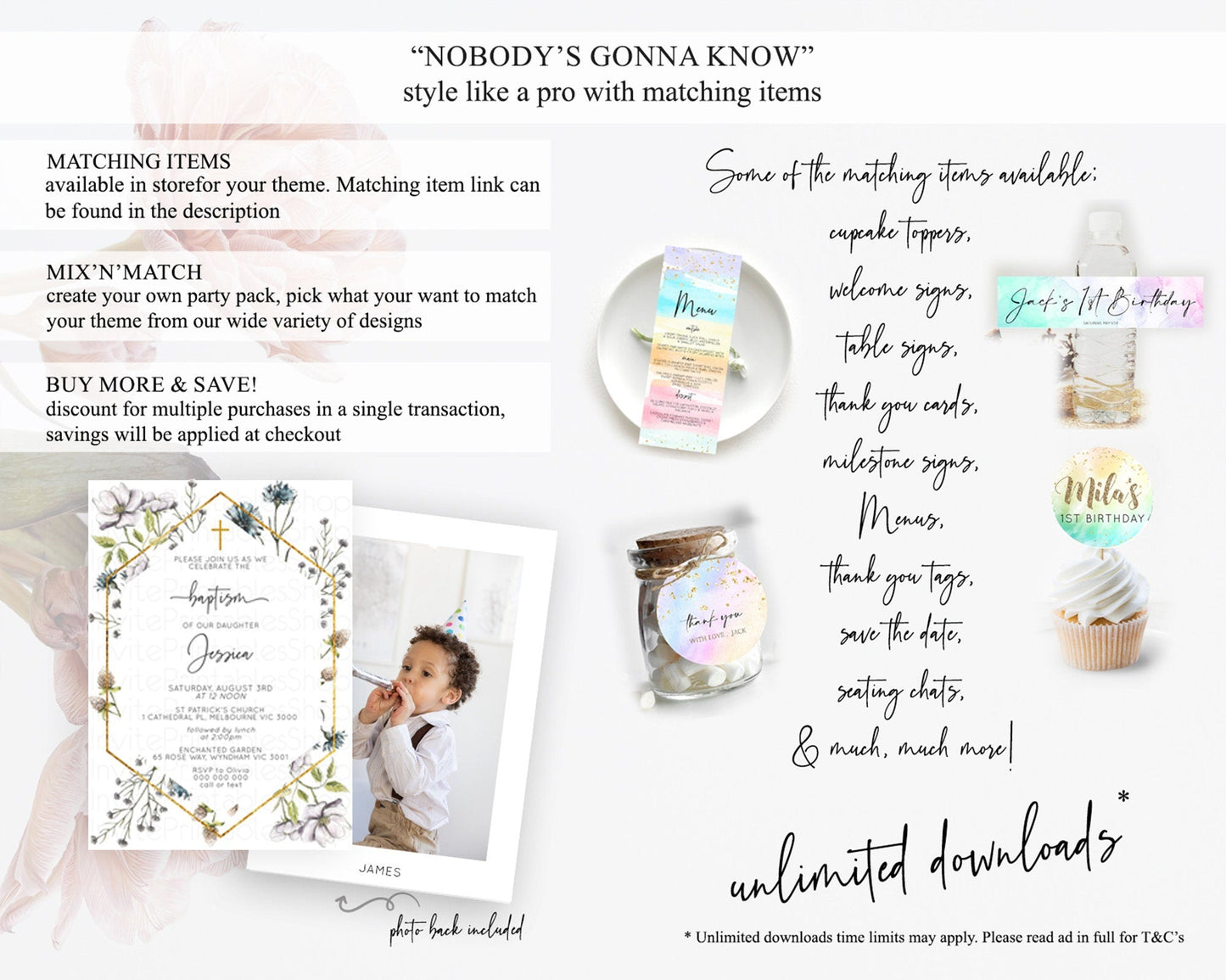 Secret Garden Baptism Invitation Wildflower Baptism Birthday Invite Pastel Flowers Christening Invite Enchanted Garden Boho Floral D11002
