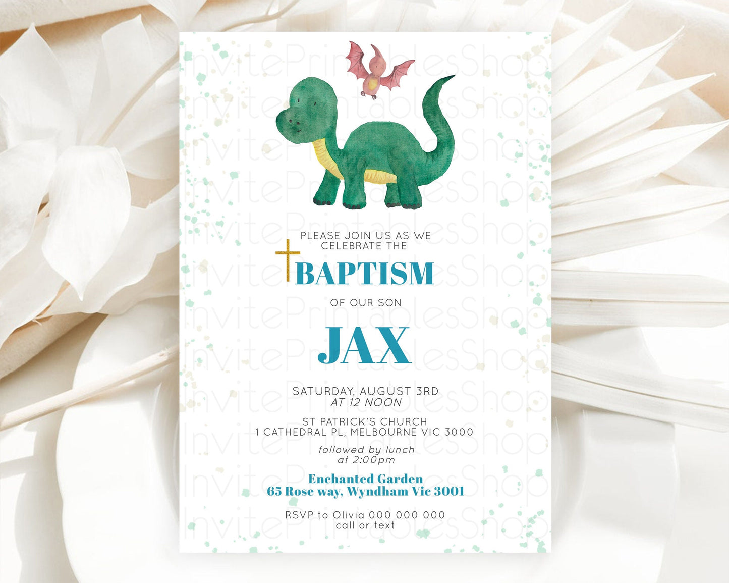 Editable Dinosaur Baptism Invitation Dinosaur Volcano Baptism 1st Birthday I
