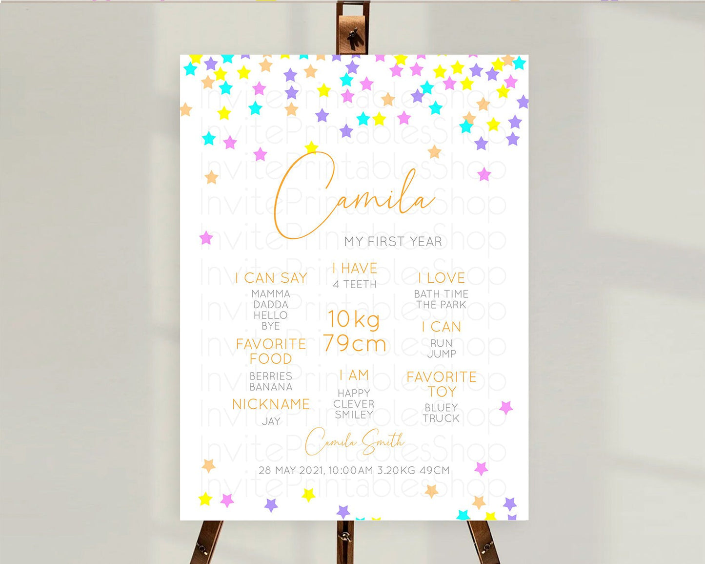 Star First Birthday Milestone Poster Pastel Stars Milestone Shooting Star Rainbow Colorful Confetti Twinkle Little Star 1st Birthday D10397