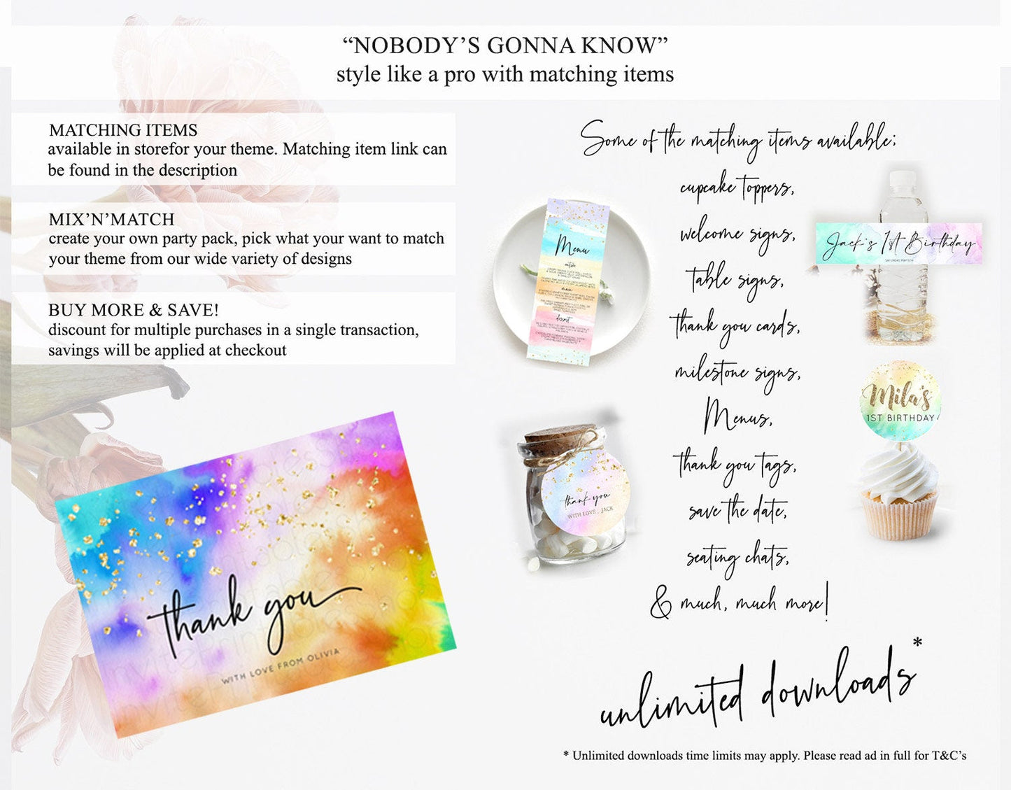 Tie Dye Thank You Rainbow Tie Dye Thank You Card Pastel Birthday Thank You Colorful Pastel Cards Rainbow Teacher Thank You Card D10530