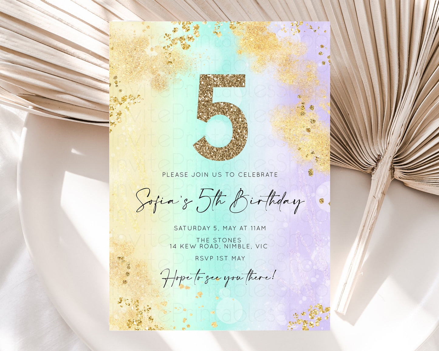 Rainbow Birthday Invitation Pastel Birthday Invite Ombre Watercolor Invite Enchanted Theme Colorful Splash Glitter Sprinkles 1st 2nd 3rd