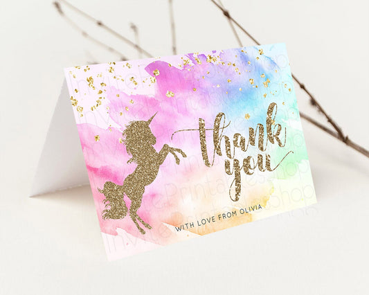 Editable Unicorn Rainbow Thank You Card Pastel Unicorn Thank You Magical Omb