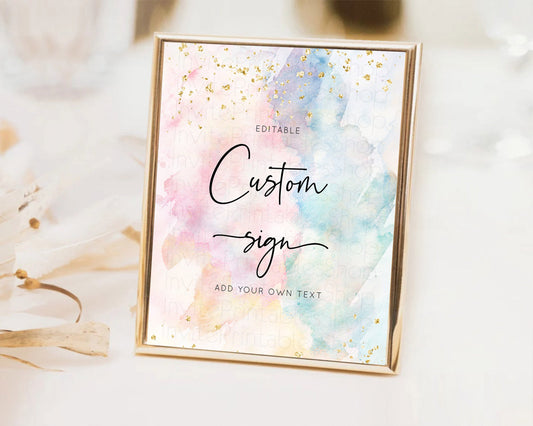 Editable Pastel Sign Ombre Table Sign Decor Pastel Ombre Rainbow Watercolor