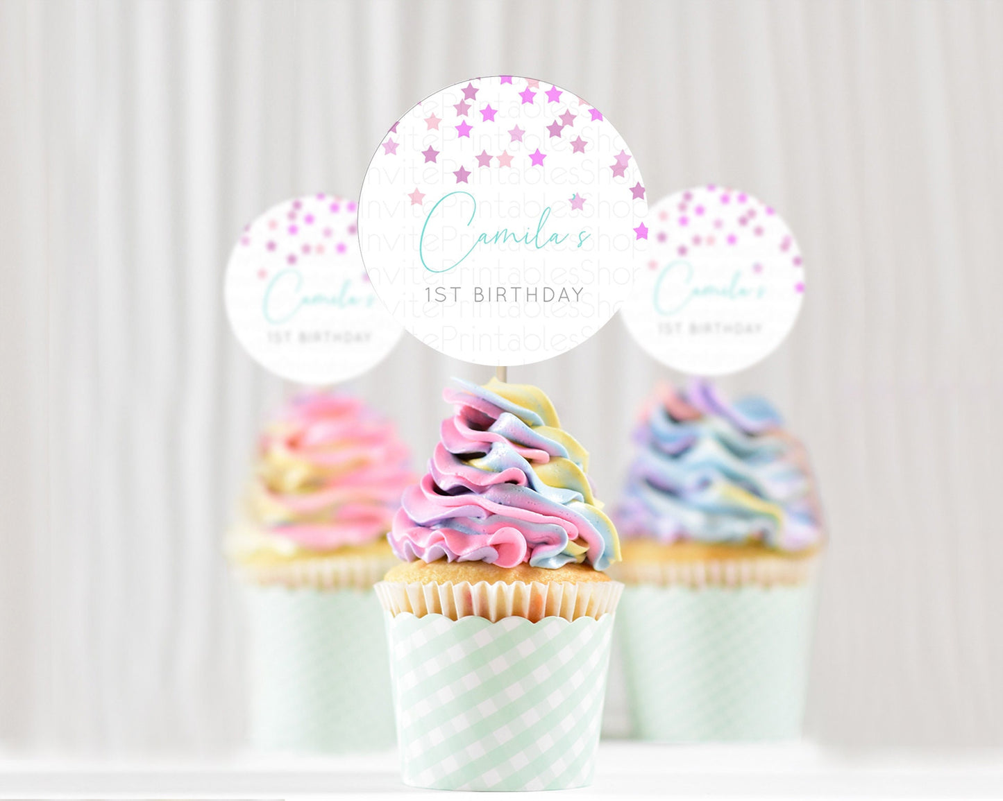 Star Cupcake Toppers Pastel Stars Cupcake Toppers Shooting Star Sprinkle Stars Rainbow Colorful Confetti Twinkle Little Star Decor D10403