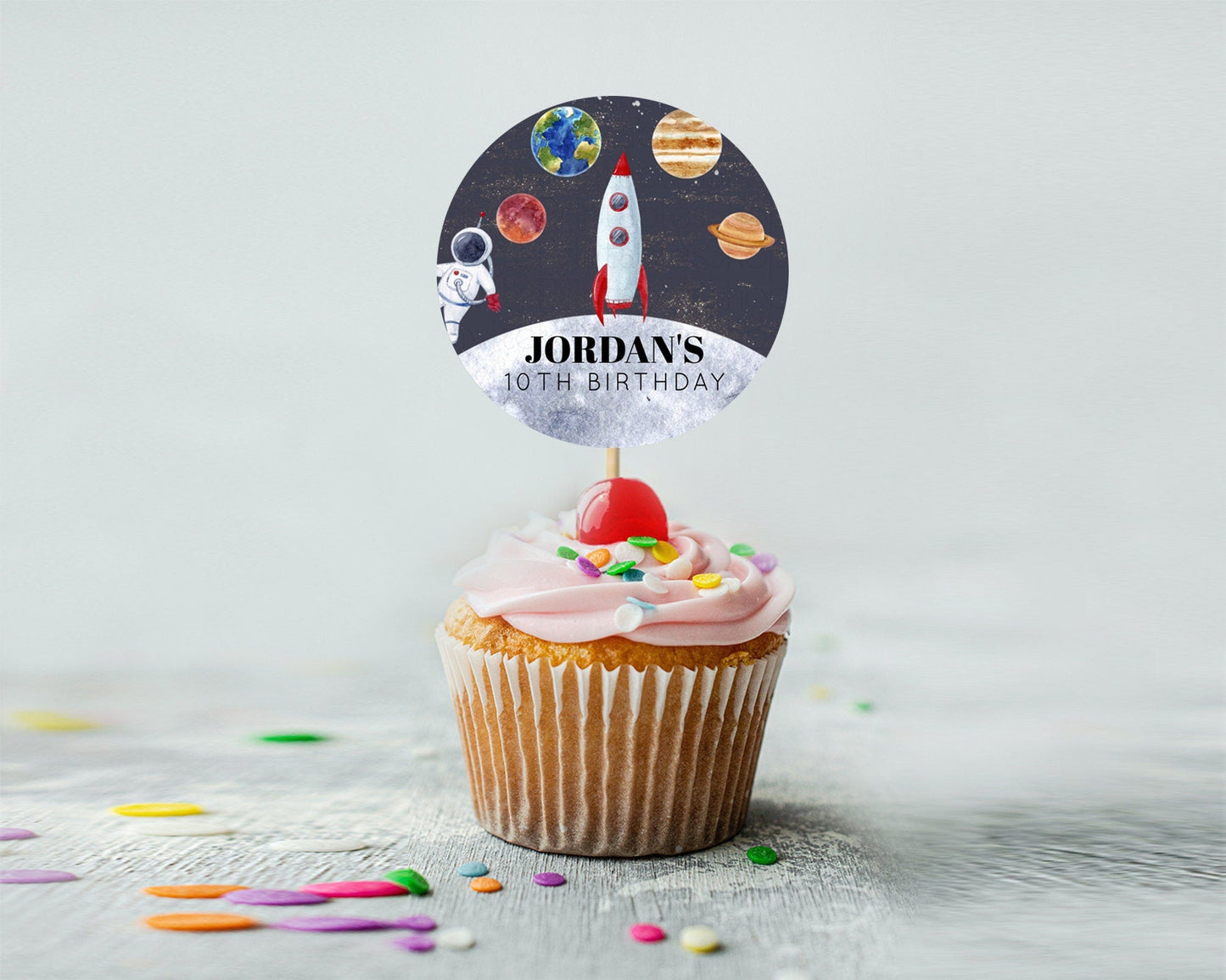 Space Cupcake Toppers Space Decor First Trip Around the Sun Decor Decor Sky Stars Planets Milkyway Solar System Cupcake Topper D10430
