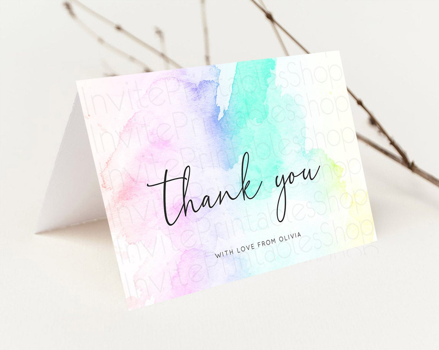 Pastel Thank You Rainbow Thank You Card Colorful Pastel Birthday Thank You Card Confetti Watercolor Pastel Teacher Thank You Cards D10231