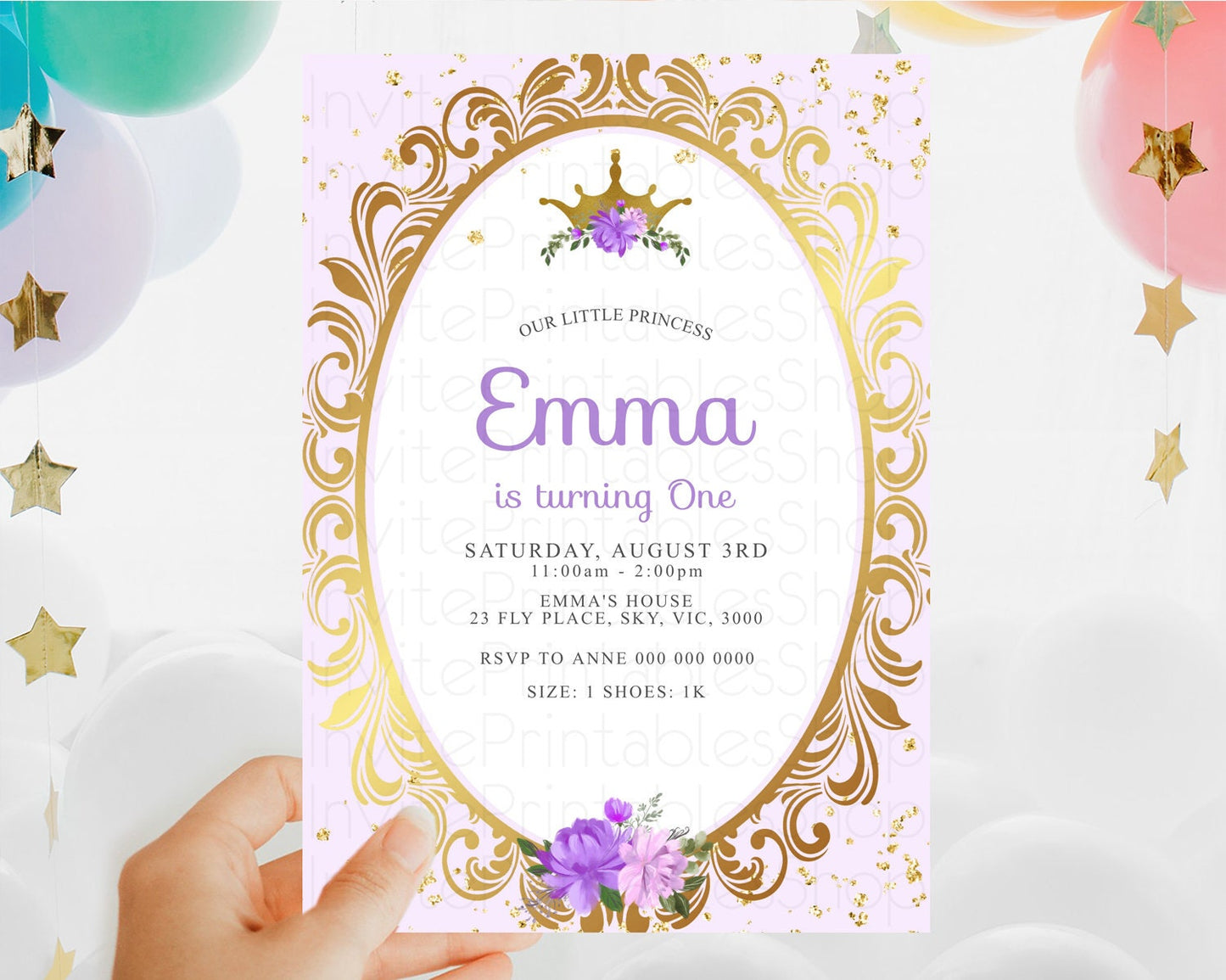 Princess Birthday Invitation Castle Invitation Royal Birthday Fairy Tale Enchanted Mirror Pastel Floral Garden 1st First Birthday D10138