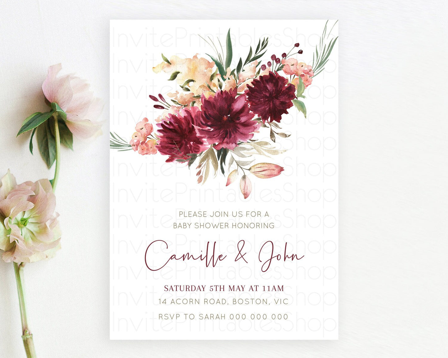 Wildflower Baby Shower Invitation Secret Garden Baby Shower Invitation Pastel Flowers Invite Enchanted Garden Shower Floral Theme D10685