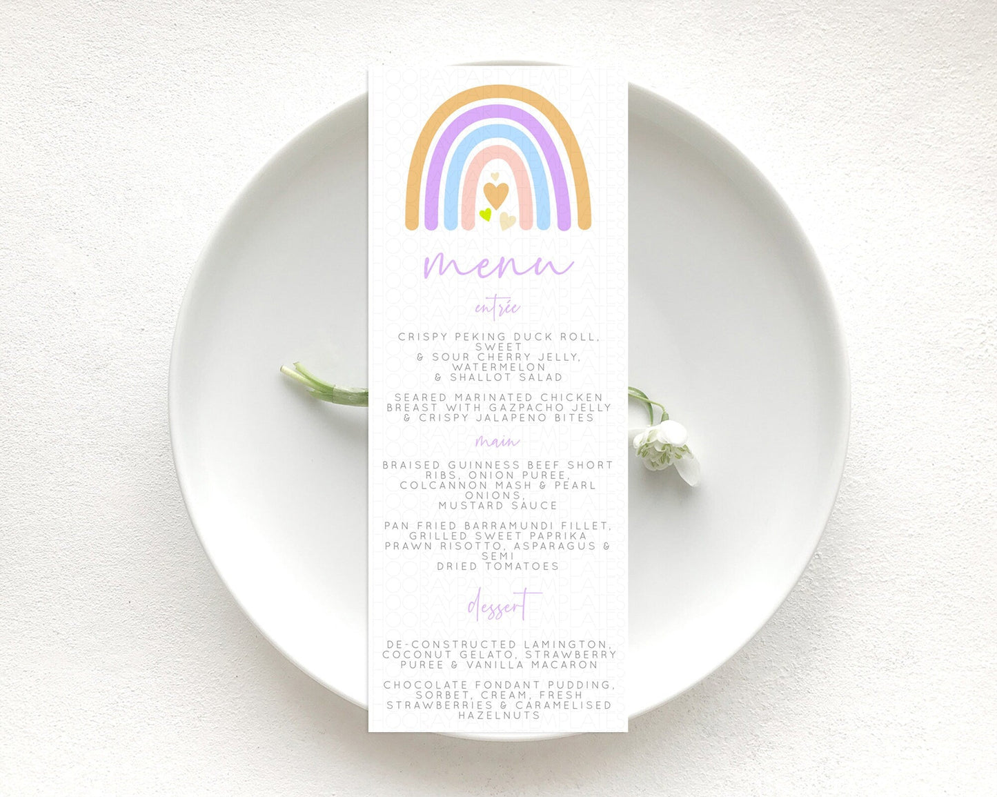 Pastel Rainbow Menu Boho Rainbow Menu Template Rainbow Boho Table Decor Pastel Rainbow Dinner Dessert Menu Rainbow Party Food Menu D10238