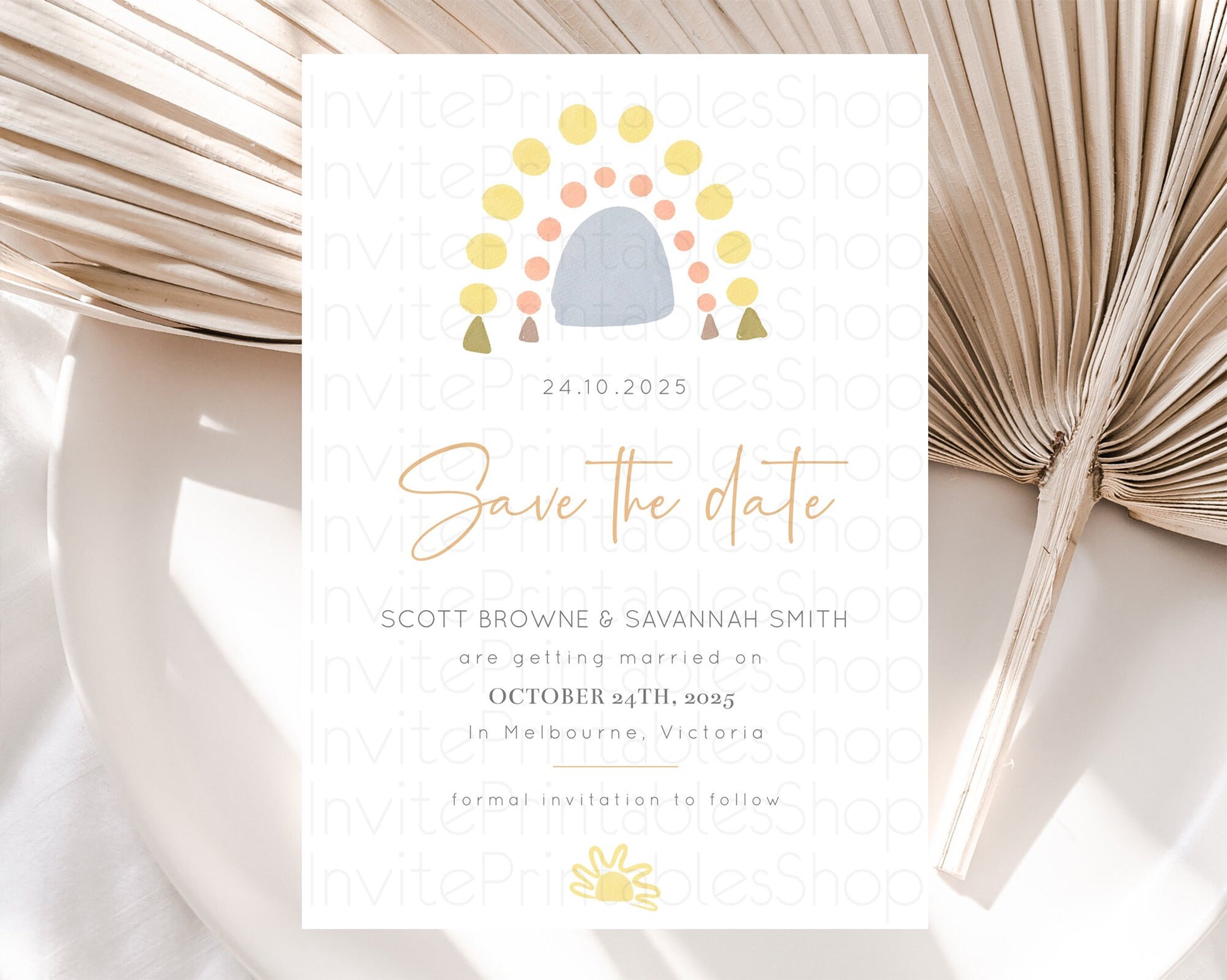 Editable Pastel Rainbow Save The Date Template Boho Colorful Rainbow Party R