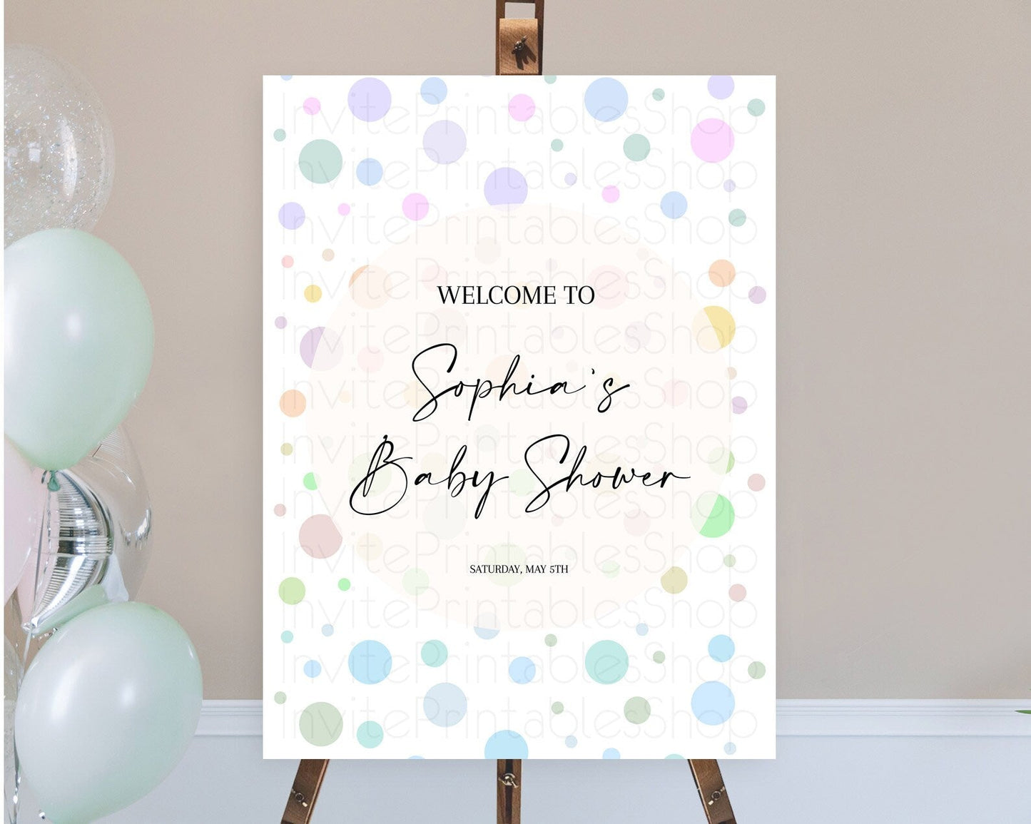Rainbow Baby Shower Welcome Sign Pastel Welcome Board Pastel Rainbow Confetti Welcome Sign Colorful Bubbles Pastel Welcome Sign D10135