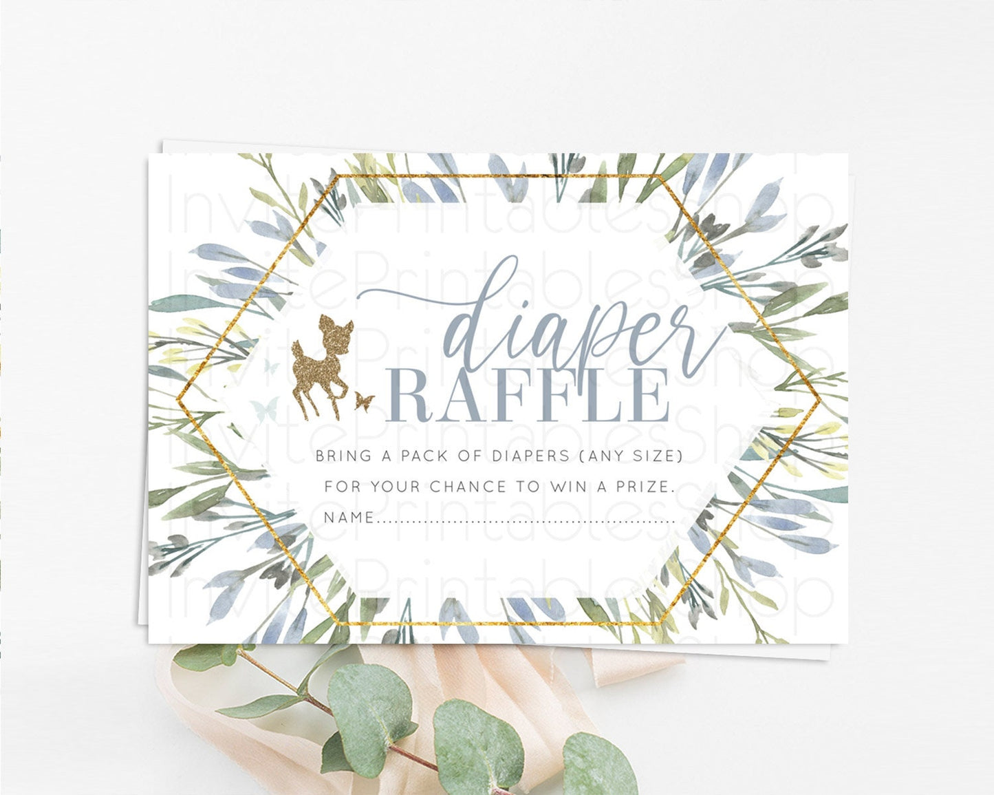 Fawn Diaper Raffle Card Deer Diaper Insert Floral Deer Diaper Ticket Enchanted Forest Butterfly Pastel Baby Shower Raffle Game D10534