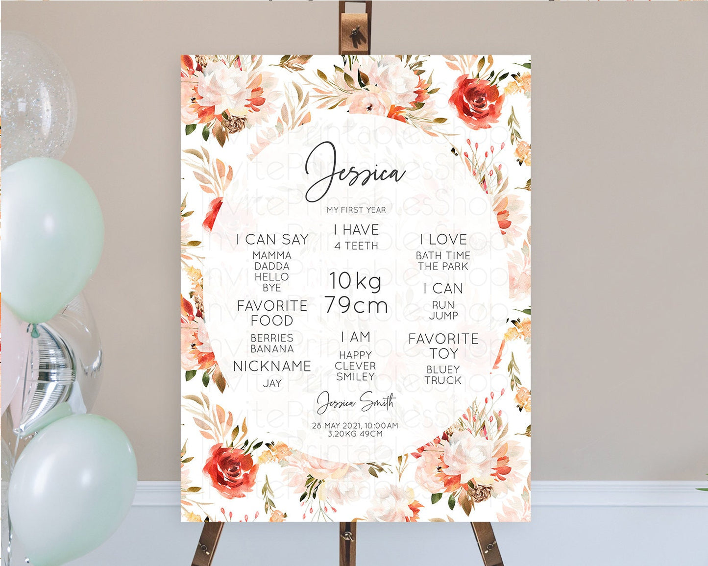 Secret Garden Milestone Board Wildflower First Birthday Milestone Poster Pastel Flowers Milestone Boho Wildflower 1st Birthday Sign D10540