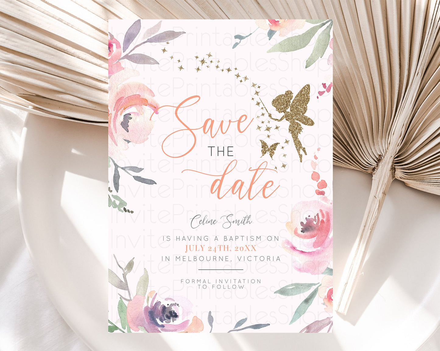 Fairy Save The Date Template Enchanted Garden Pastel Floral Butterfly Party Secret Garden Birthday Baptism Baby Shower Bridal Shower D10197