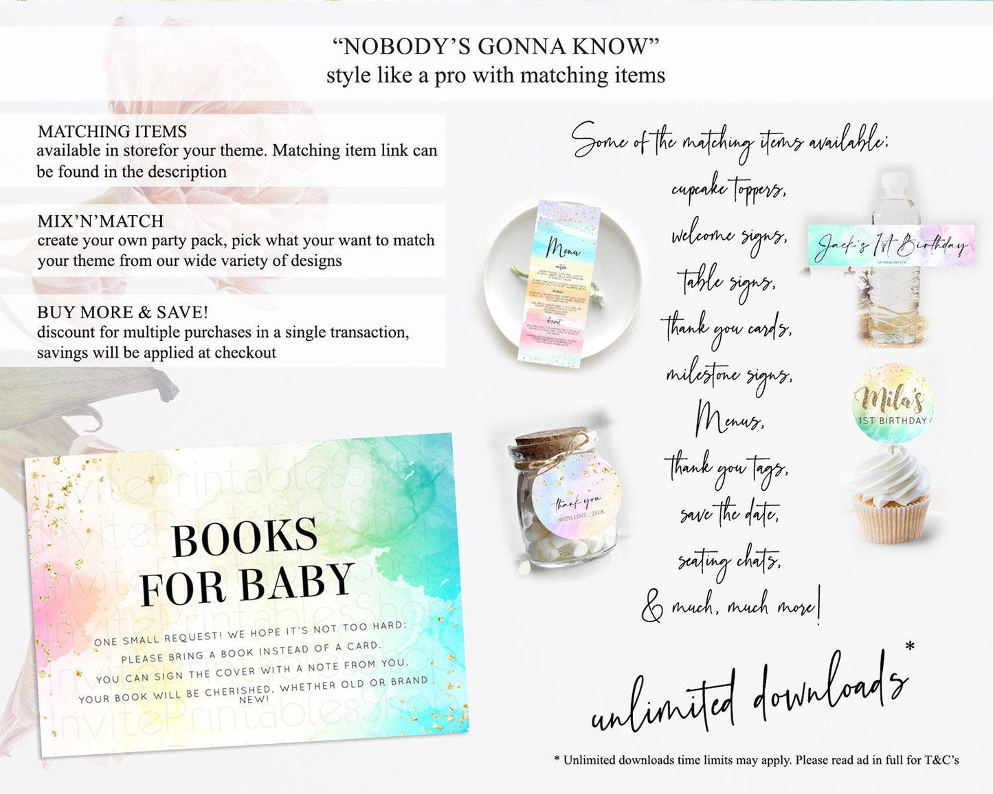 Pastel Books For Baby Card Pastel Rainbow Book Insert Colorful Ombre Watercolor Book Card Confetti Glitter Baby Book Poem Request D10770