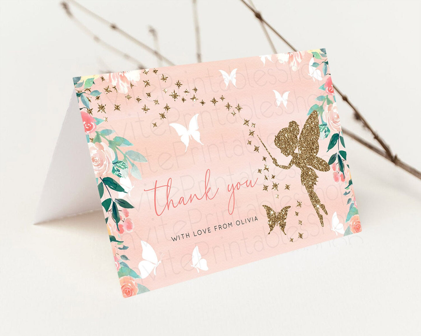 Fairy Thank You Fairy Thank You Card Enchanted Garden Pastel Butterfly Birthday Thank You Floral Secret Garden Teacher Thank You D10792