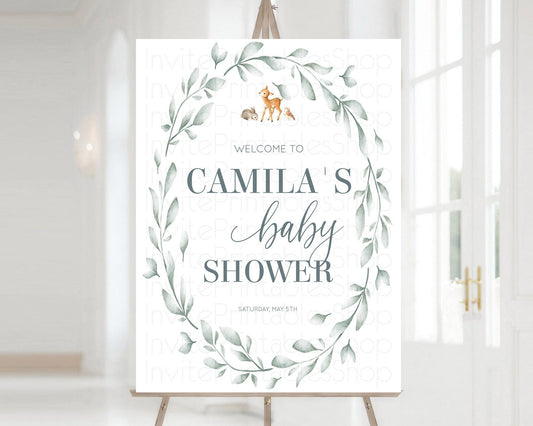 Editable Fawn Baby Shower Welcome Sign Deer Welcome Board Floral Deer Welcom