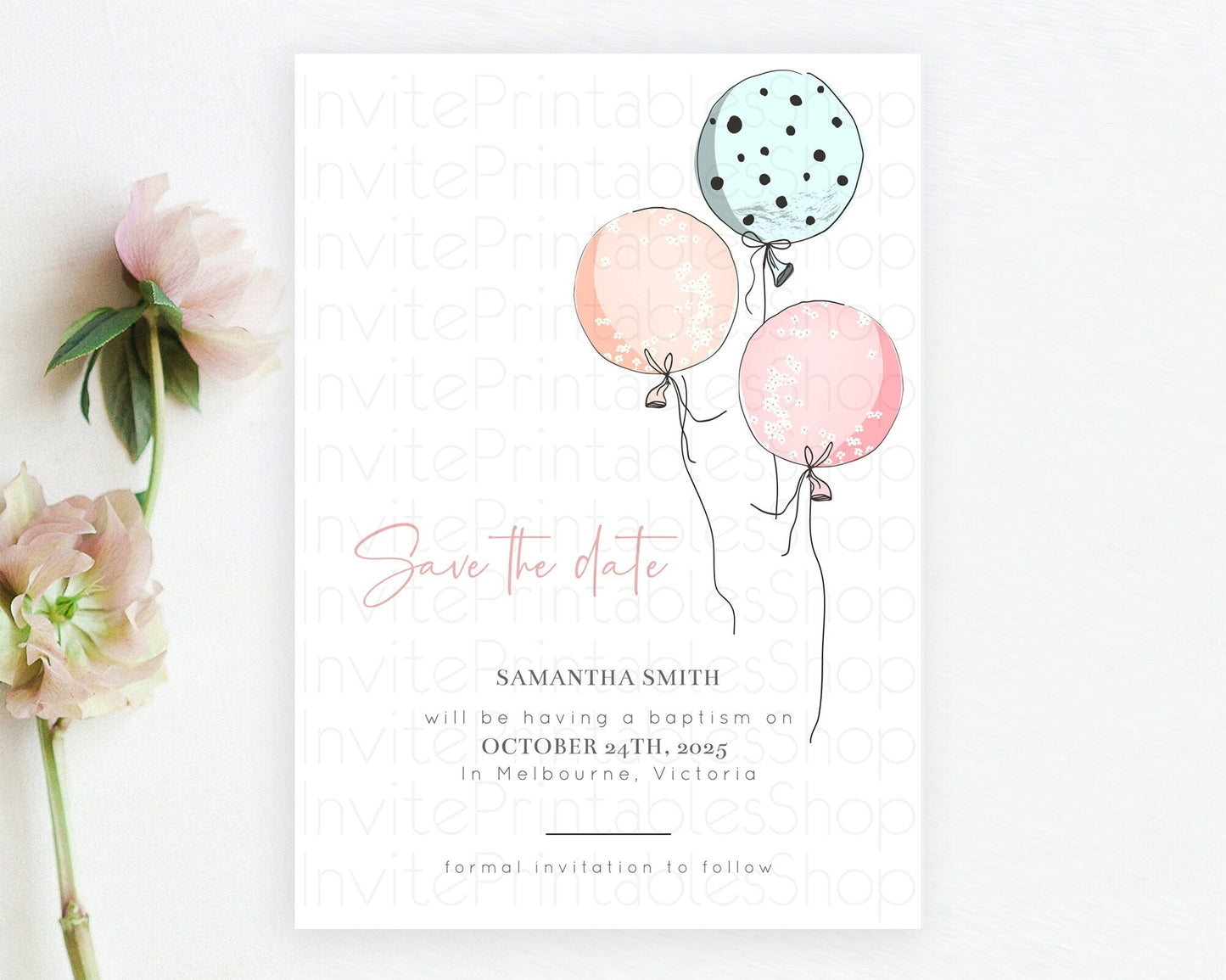 Pastel Balloons Save The Date Rainbow Confetti Balloon Party Colorful Balloon Save The Date Template Birthday Baby Shower Baptism D10868