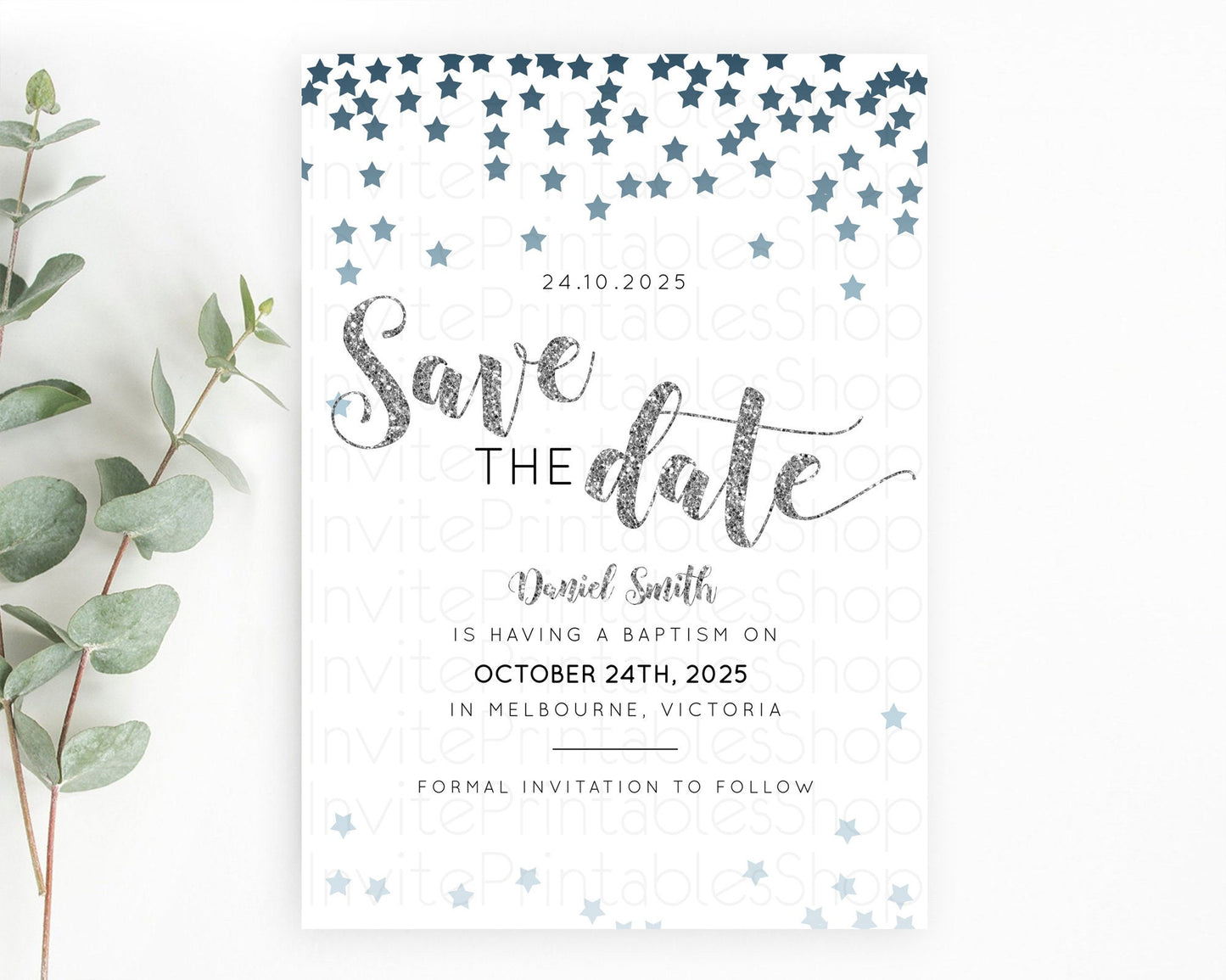 Twinkle Stars Save The Date Template Pastel Twinkle Little Star Party Shooting Star Confetti Sprinkles Birthday Baptism Baby Shower D10330