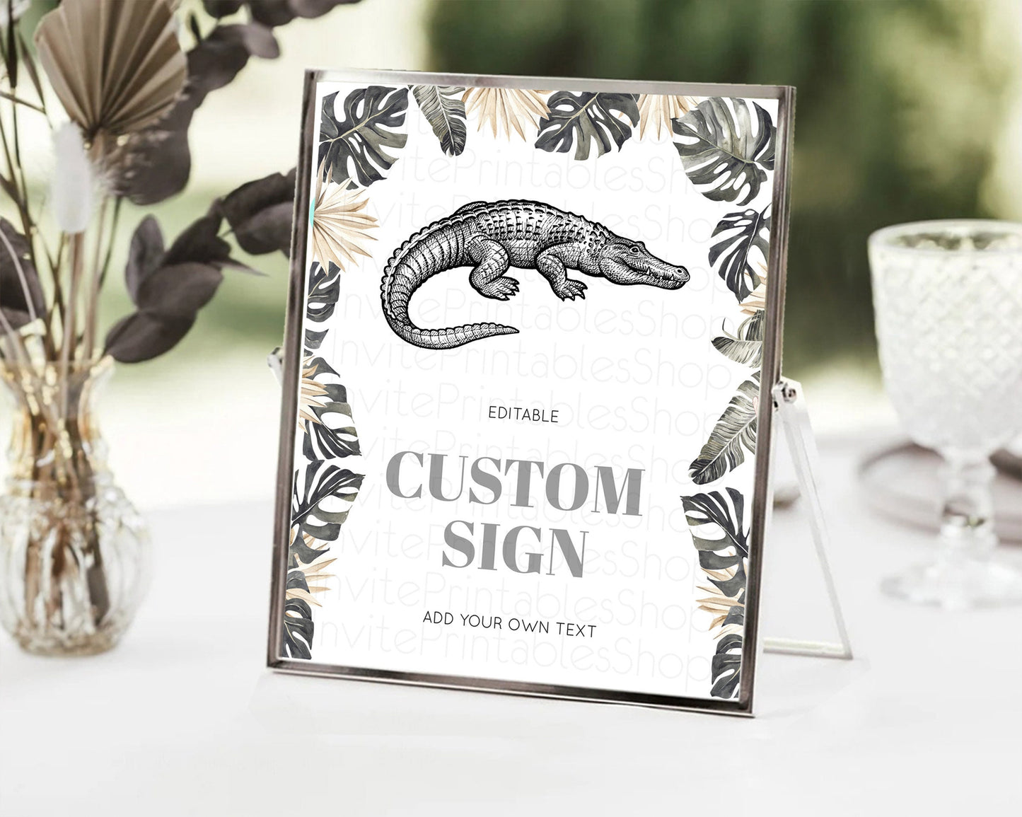 Croc Gator Sign Swamp Table Sign Decor Croc Gator Party Sign Template Safari Adventure Croc Gator Minimal Theme 1st Birthday Baptism D10830