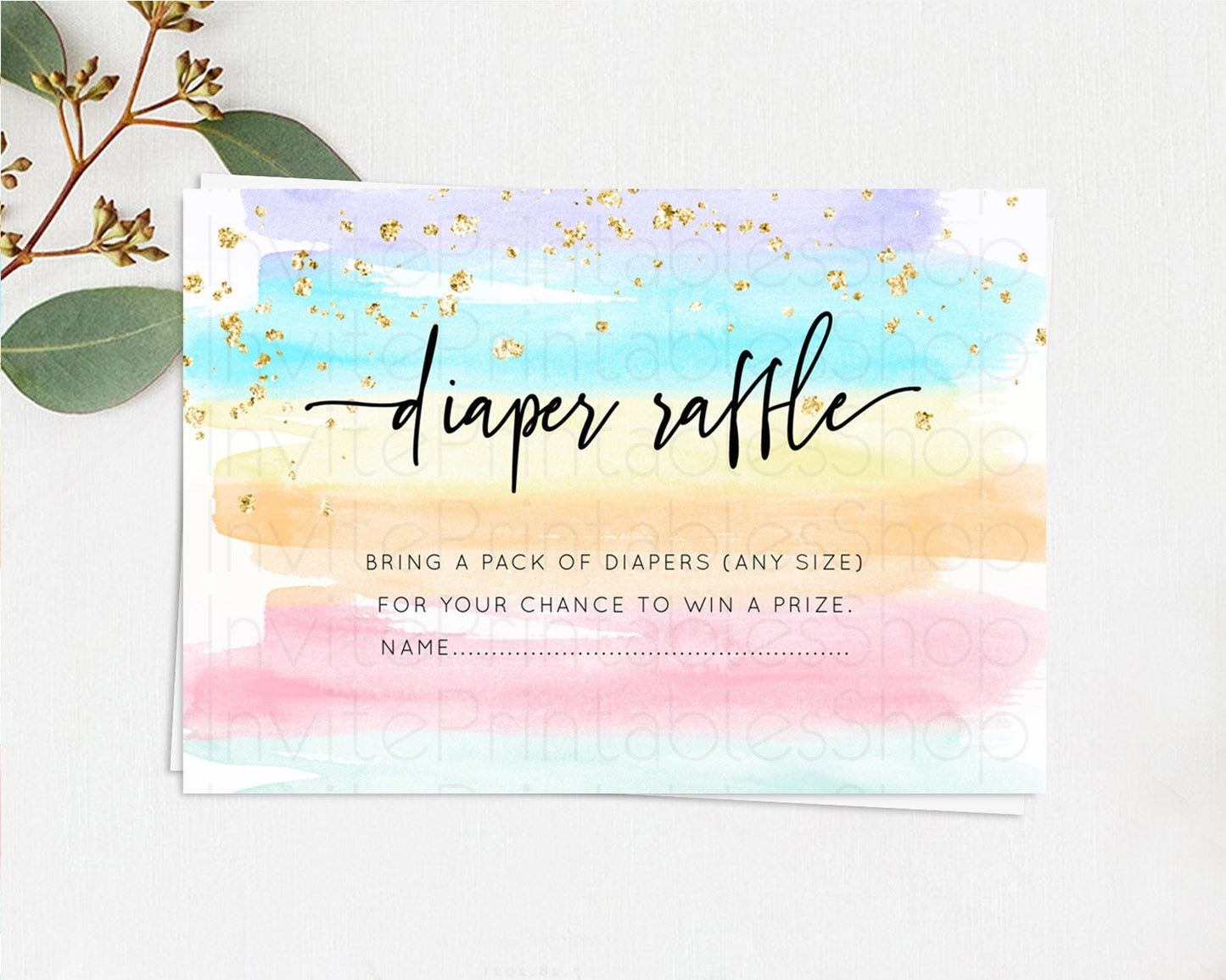 Pastel Diaper Raffle Card Pastel Rainbow Diaper Raffle Insert Colorful Ombre Watercolor Diaper Ticket Confetti Glitter Raffle Game D10505