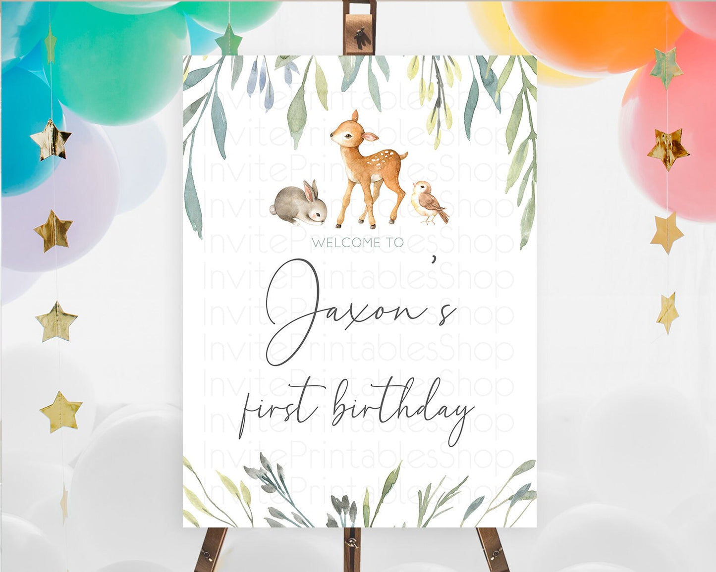 Fawn Welcome Sign Deer Welcome Board Floral Deer Welcome Poster Enchanted Forest Butterfly Pastel Floral First Birthday Welcome Sign D10919