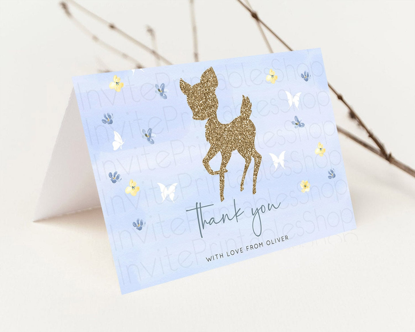 Fawn Thank You Deer Thank You Card Pastel Floral Deer Birthday Thank You Card Enchanted Forest Butterfly Deer Teacher Thank You Card D10863