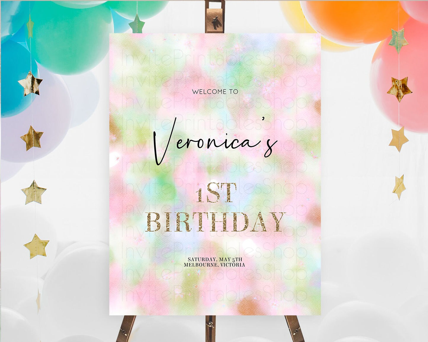 Pastel Welcome Sign Pastel Rainbow Welcome Sign Colorful Rainbow Confetti Watercolor Glitter Pastel First Birthday Welcome Sign D10698