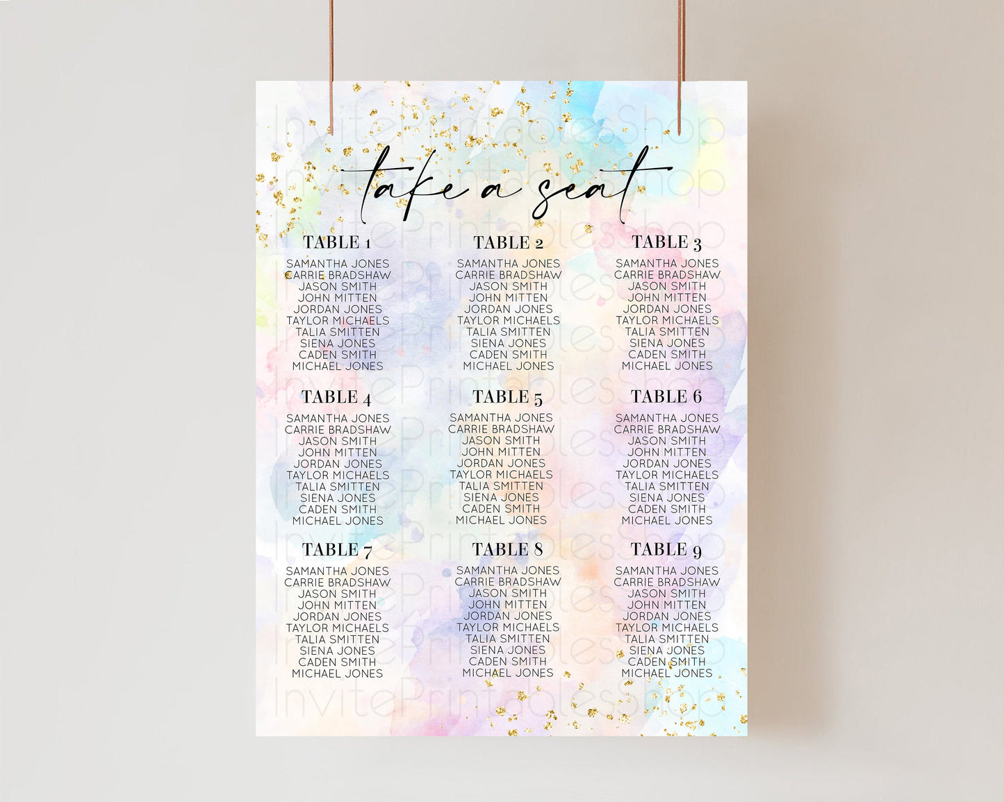 Rainbow Seating Chart Pastel Clouds Seating Sign Sprinkles Colorful Seating Poster Ombre Colors Wedding Christening Birthday Baptism