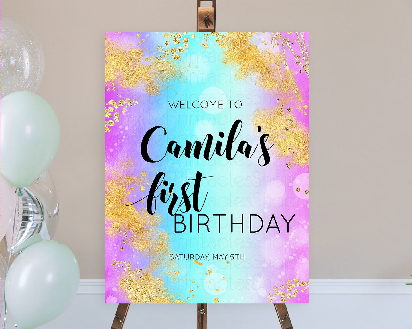 Pastel Welcome Sign Pastel Rainbow Welcome Sign Colorful Rainbow Confetti Watercolor Glitter Pastel First Birthday Welcome Sign D10564