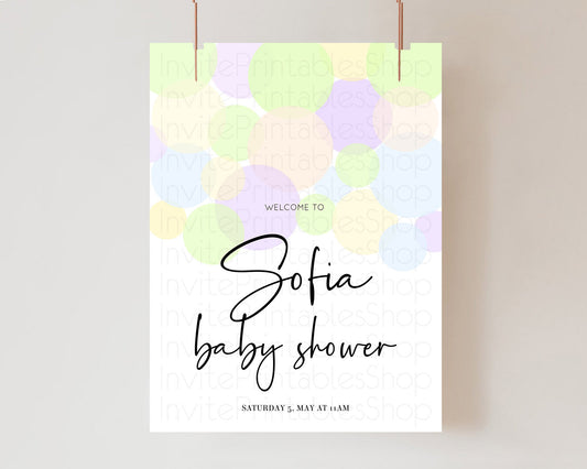 Rainbow Baby Shower Welcome Sign Pastel Welcome Board Pastel Rainbow Confetti Welcome Sign Colorful Bubbles Pastel Welcome Sign D10228