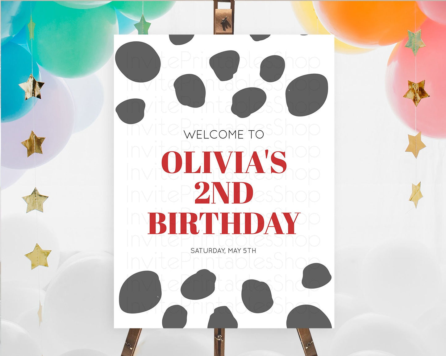 Dalmatian Welcome Sign Dalmatian Welcome Board Dalmatian Red Black Spots Welcome Poster Dalmatian First Birthday Welcome Sign D10738