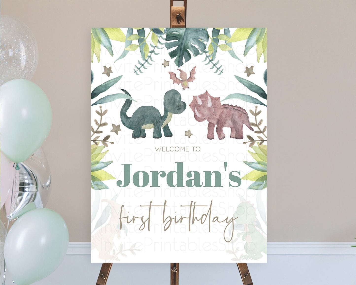 Dinosaur Welcome Sign Dinosaur Volcano Welcome Poster Dino Watercolor Volcano T-Rex Raptor Jurassic First Birthday Welcome Sign D10597