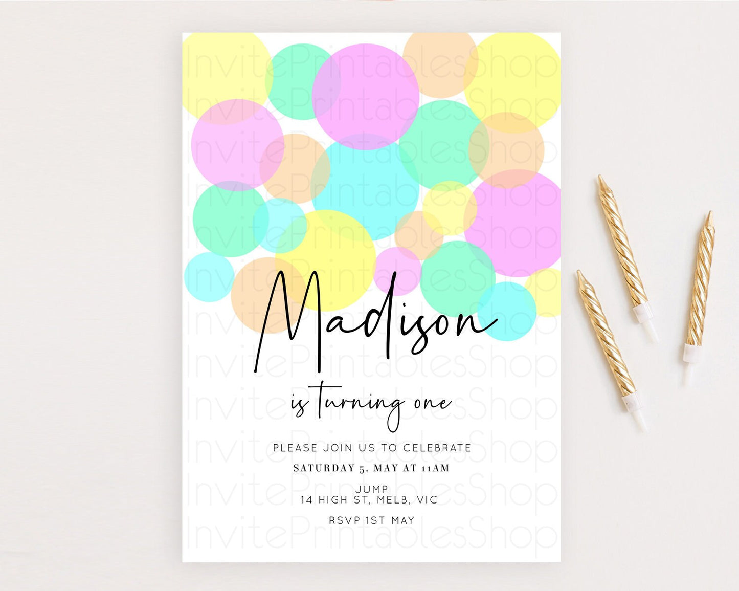 Pastel Birthday Invitation Pastel Confetti Birthday Invitation Bubbles Invitation Colorful Rainbow Confetti 2nd 1st First Birthday D10409