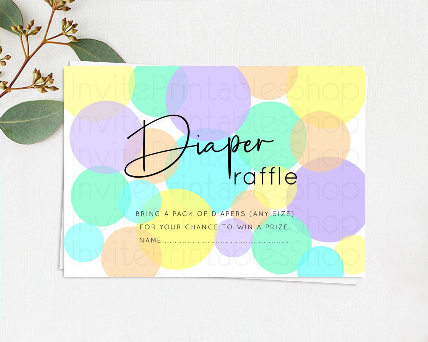 Rainbow Diaper Raffle Card Pastel Sprinkles Diaper Raffle Insert Rainbow Confetti Diaper Ticket Colorful Bubbles Pastel Raffle Game D10412