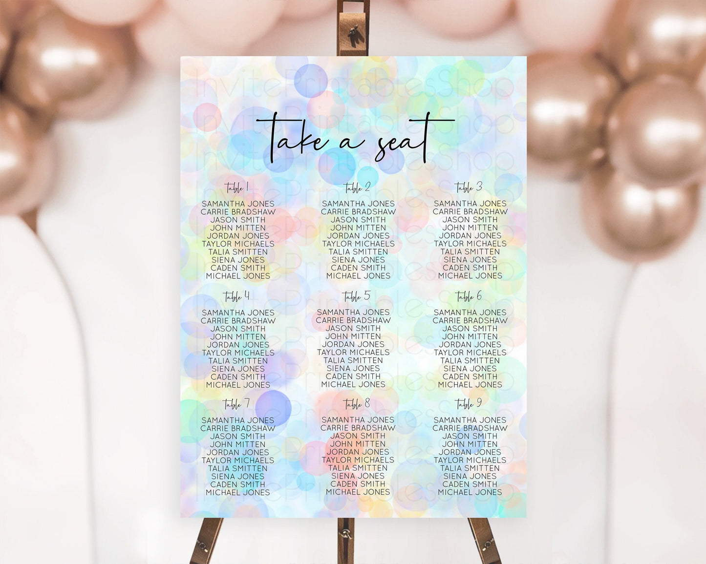 Bubbles Seating Chart Pastel Seating Chart Bath Bomb Party Pastel Bubbles Decor Watercolour Seating Board Confetti Seating Chart D10445