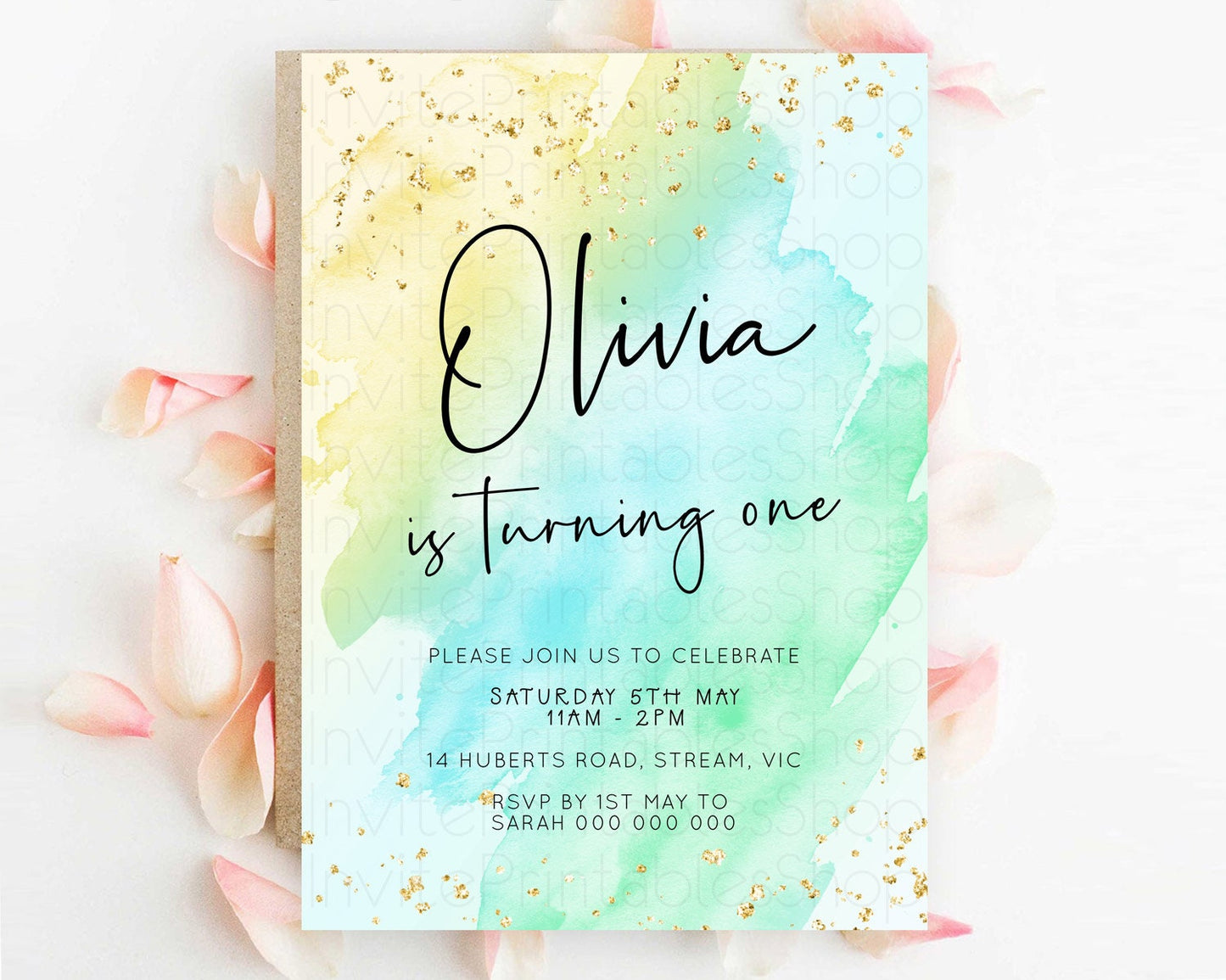 Editable Pastel Birthday Invitation Ombre Watercolor Birthday Invitation Gli