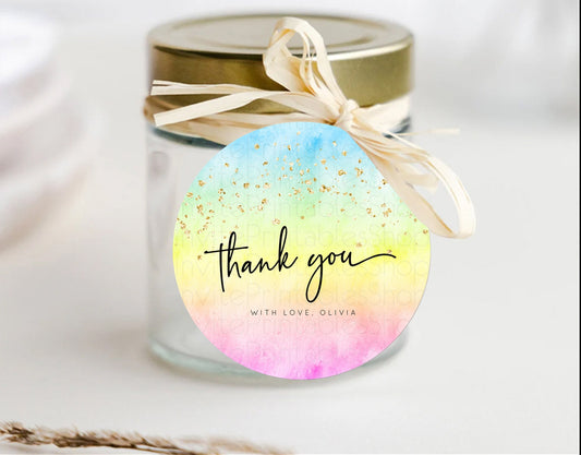 Pastel Thank You Tags Rainbow Thank You Gift Tags Colorful Pastel Favor Tags Confetti Watercolor Pastel First Birthday Thank You D10480