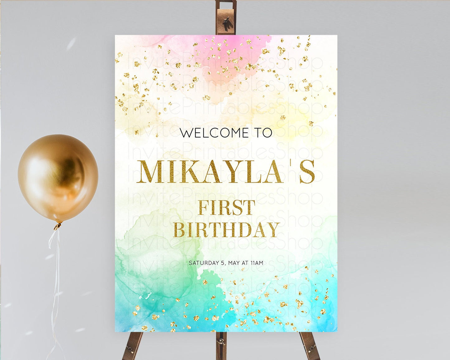 Pastel Welcome Sign Pastel Rainbow Welcome Sign Colorful Rainbow Confetti Watercolor Glitter Pastel First Birthday Welcome Sign D10770