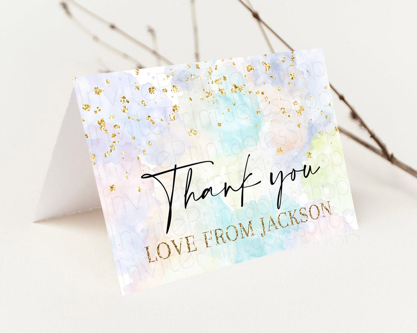 Pastel Thank You Rainbow Thank You Card Colorful Pastel Birthday Thank You Card Confetti Watercolor Pastel Teacher Thank You Cards D10613