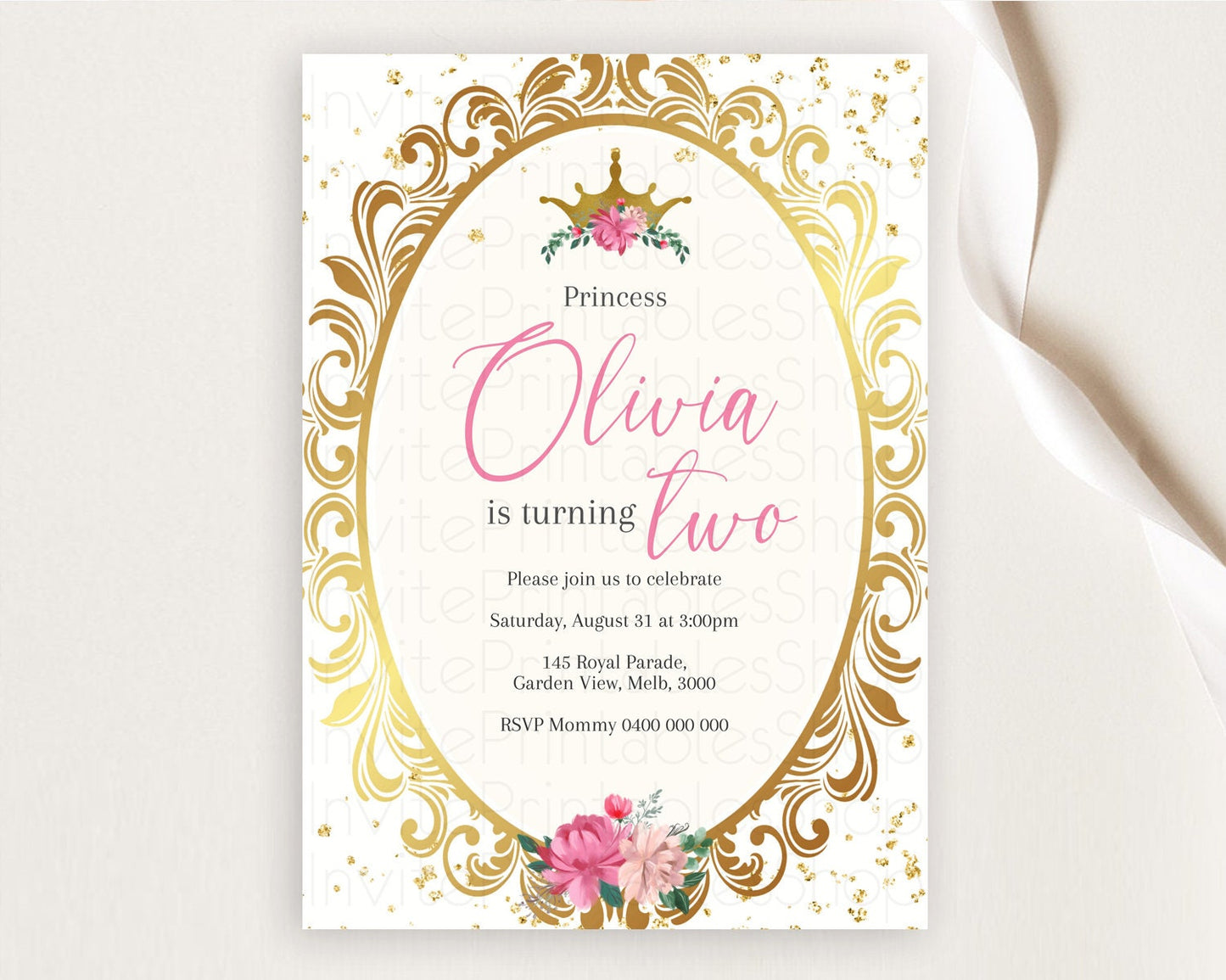 Princess Birthday Invitation Castle Invitation Royal Birthday Fairy Tale Enchanted Mirror Pastel Floral Garden 1st First Birthday D10743