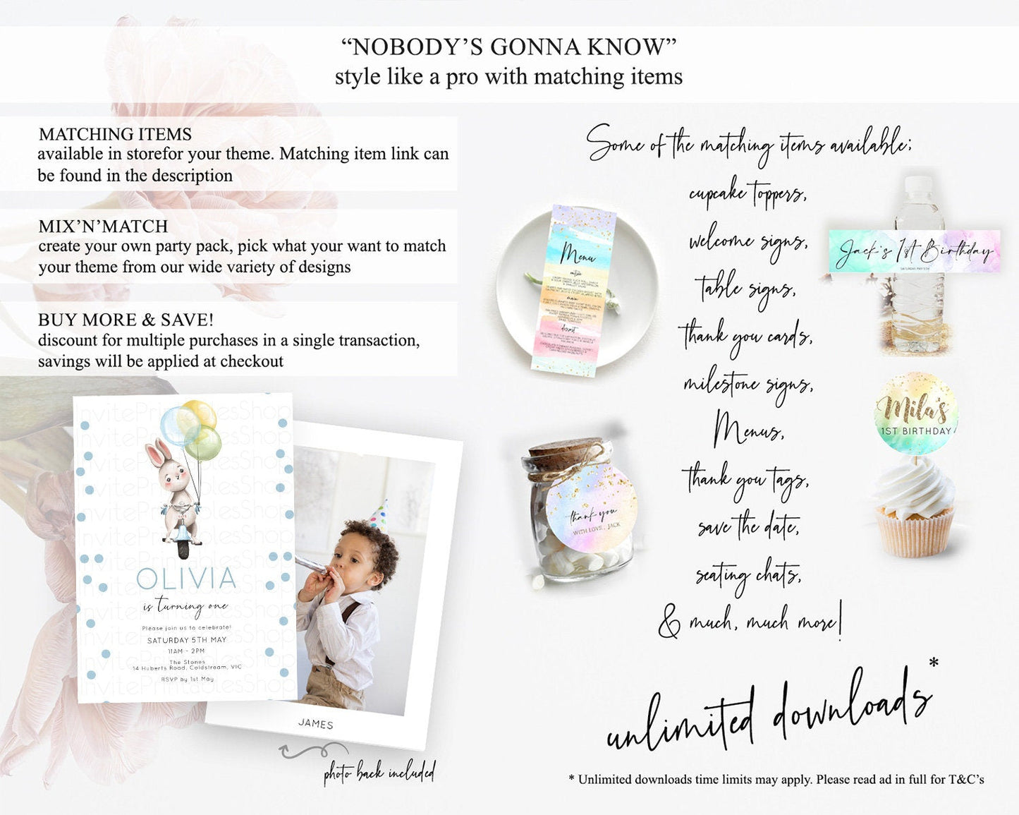 Bunny Birthday Invitation Pastel Bunny Invitation Bunny Balloon Invites Pastel Confetti Balloon Bunny Invites 2nd 1st First Birthday D10783