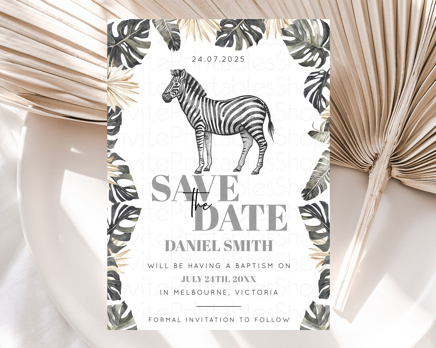 Zebra Save The Date Template Zebra Party Save The Date Safari Adventure Zebra Minimal Theme For 1st Birthday Baptism Baby Shower D10824