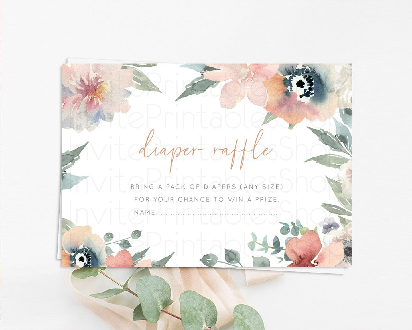 Secret Garden Diaper Raffle Card Boho Wildflower Diaper Raffle Insert Pastel Flower Garden Baby Shower Card Flower Raffle Game D10787