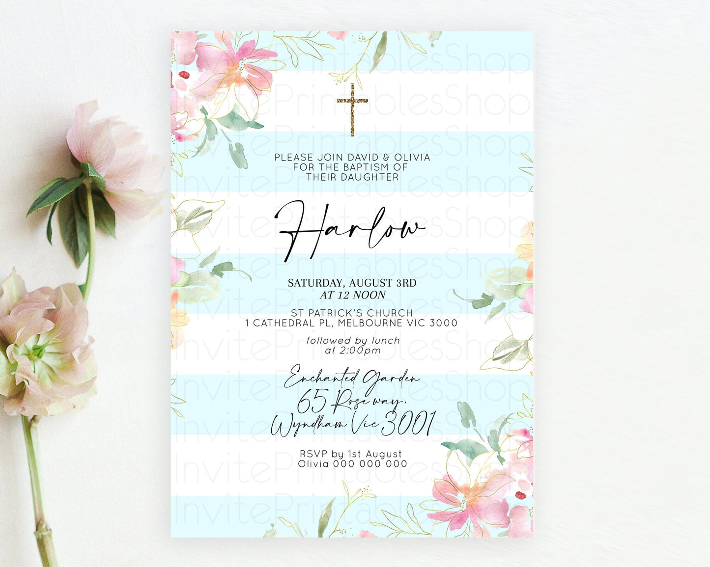 Secret Garden Baptism Invitation Wildflower Baptism Birthday Invite Pastel Flowers Christening Invite Enchanted Garden Boho Floral  D10304