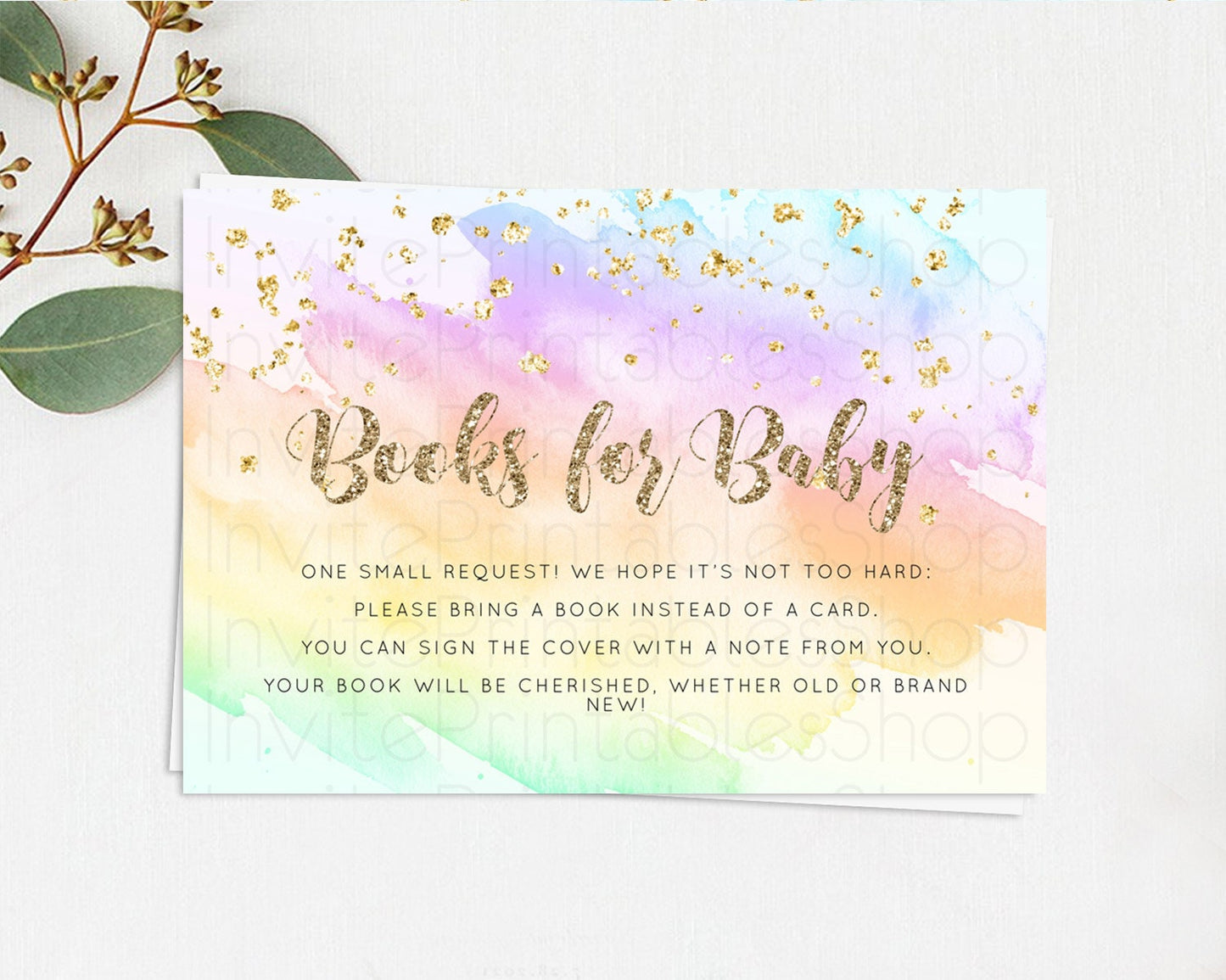 Pastel Books For Baby Card Pastel Rainbow Book Insert Colorful Ombre Watercolor Book Card Confetti Glitter Baby Book Poem Request D10643