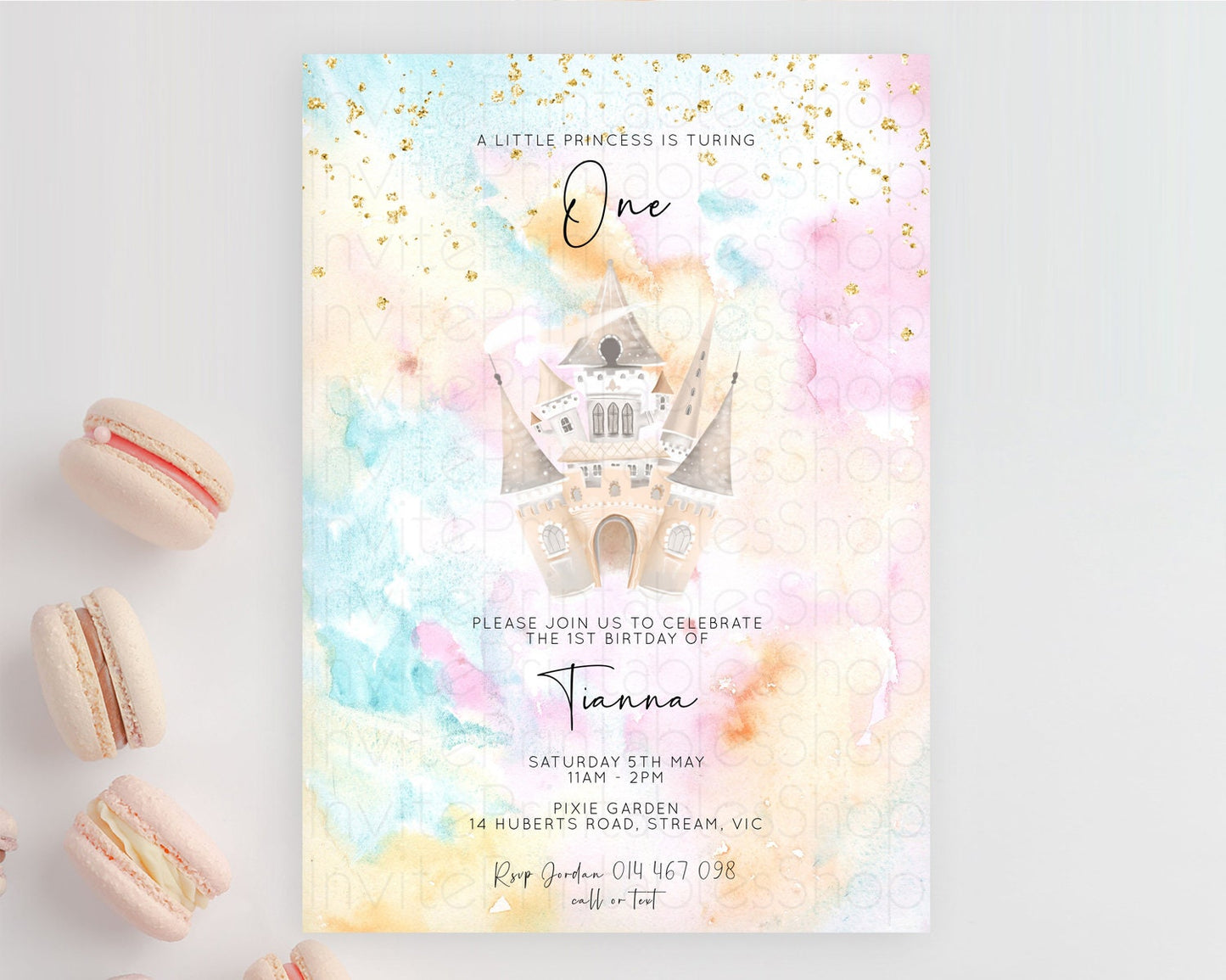 Princess Birthday Invitation Princess Invitation Pastel Invitation Royal Birthday Rainbow Color Enchanted Castle 1st First Birthday D11029