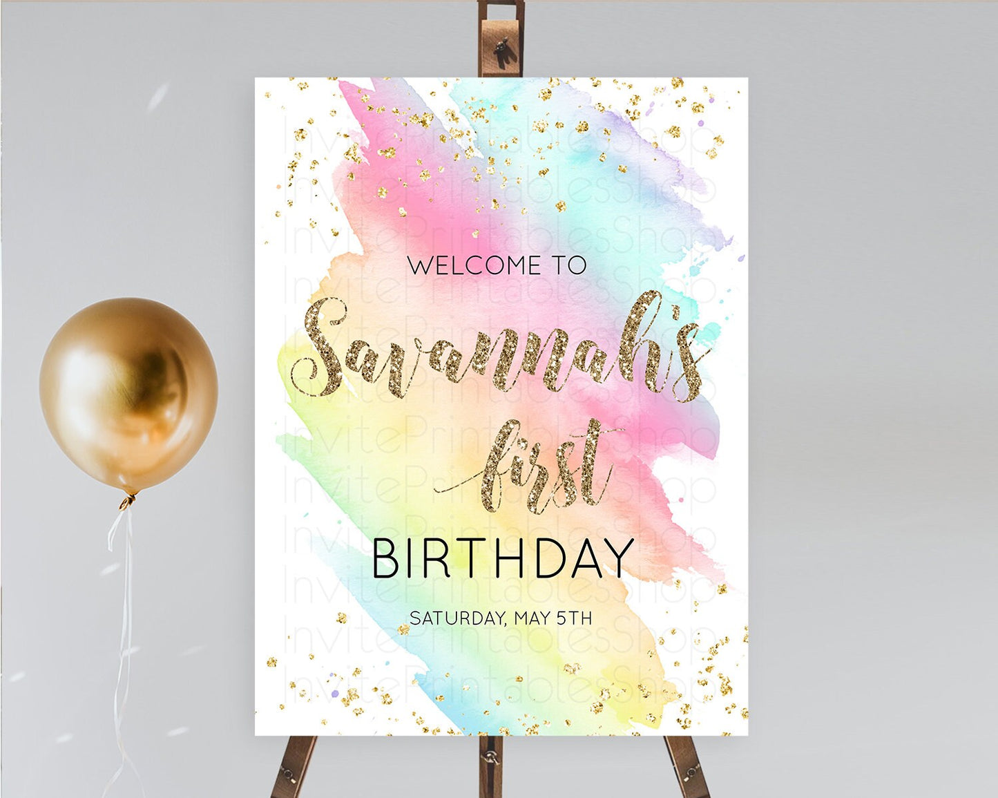 Pastel Welcome Sign Pastel Rainbow Welcome Sign Colorful Rainbow Confetti Watercolor Glitter Pastel First Birthday Welcome Sign D10495