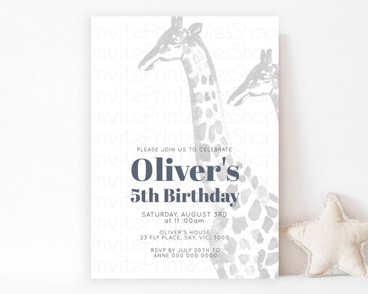 Editable Giraffe Birthday Invitation Giraffe Invitation Watercolor Giraffe B